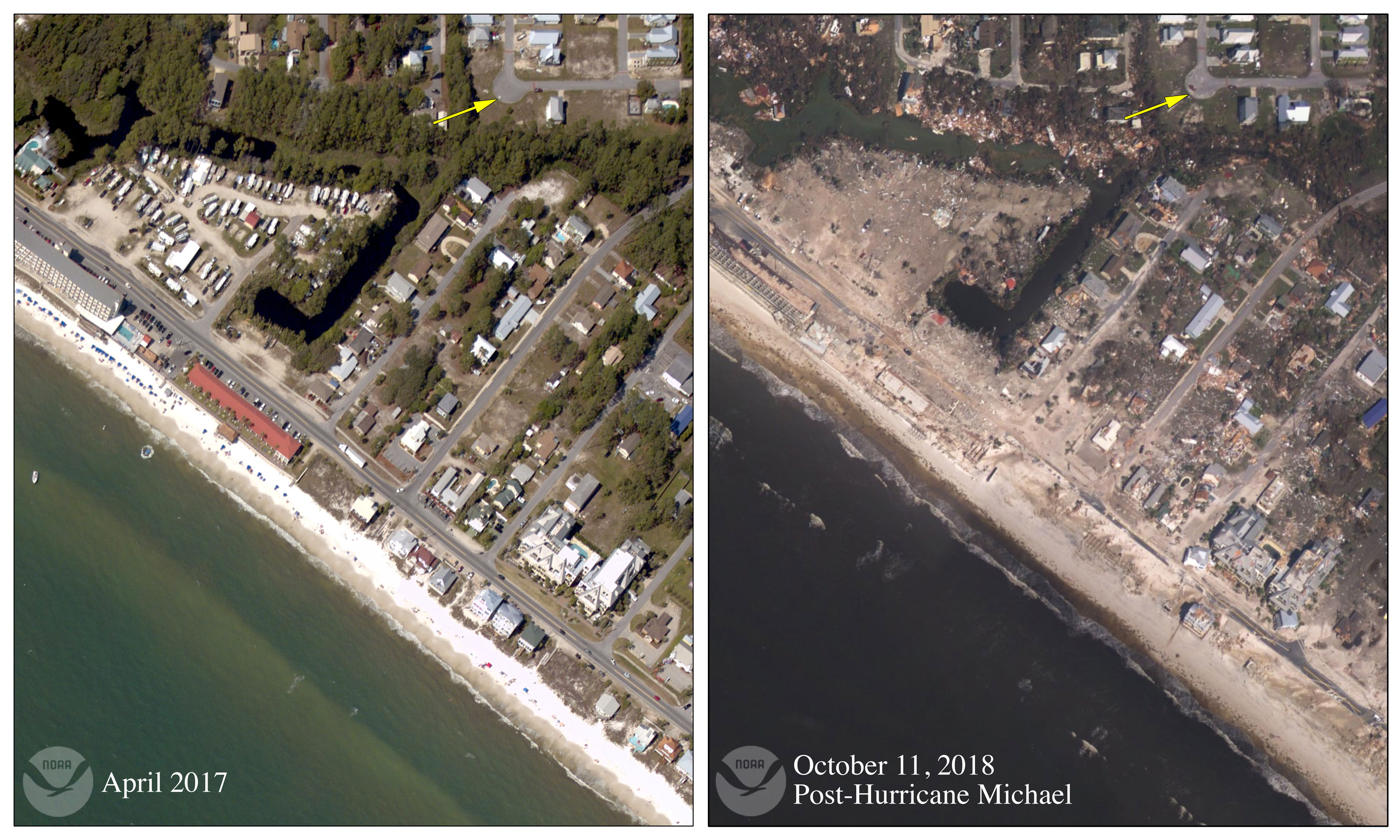 Mexico Beach before and after Hurricane Michael storm surge damage